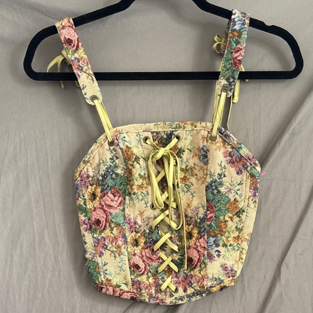Kimchi Blue Floral Tapestry Corset Top Size S Cottagecore Lace Renaissance Fairy